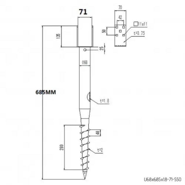 Sukamas sraigtinis polis, 68x685, Zn 0