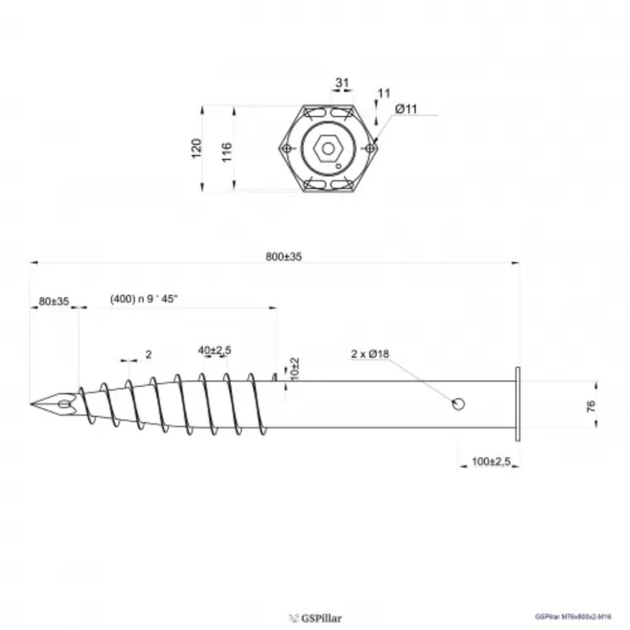 Skrūvpālis, 76x800, Zn Screw Pole, 76x800, Zn Sukamas sraigtinis polis, 76x800, Zn 0